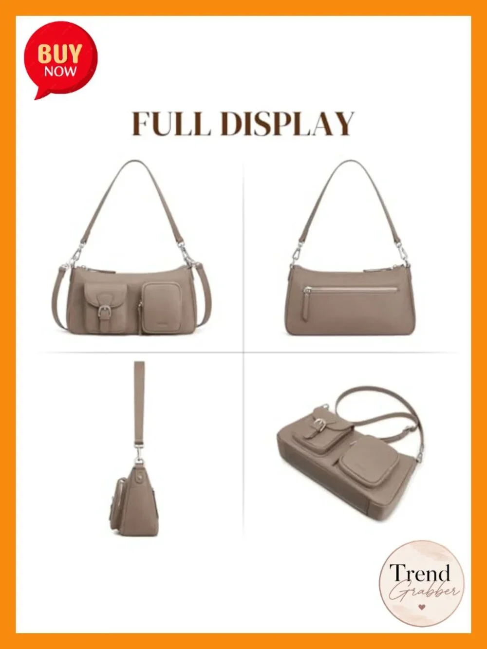 Pebbled Leather Hobo Crossbody Purse with 2 Straps, 6 Card Slots